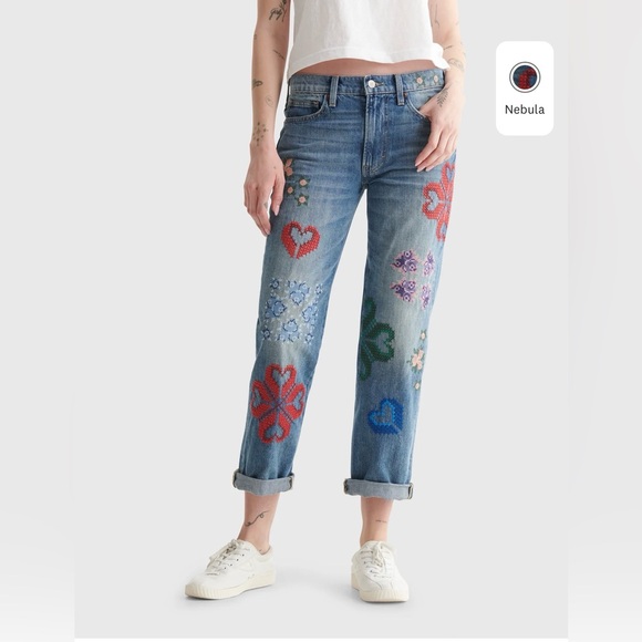 Lucky Brand Denim - Lucky Brand “Nebula” Embroidered Cross Stitch Jeans – 12R Mid-Rise Boy Jean